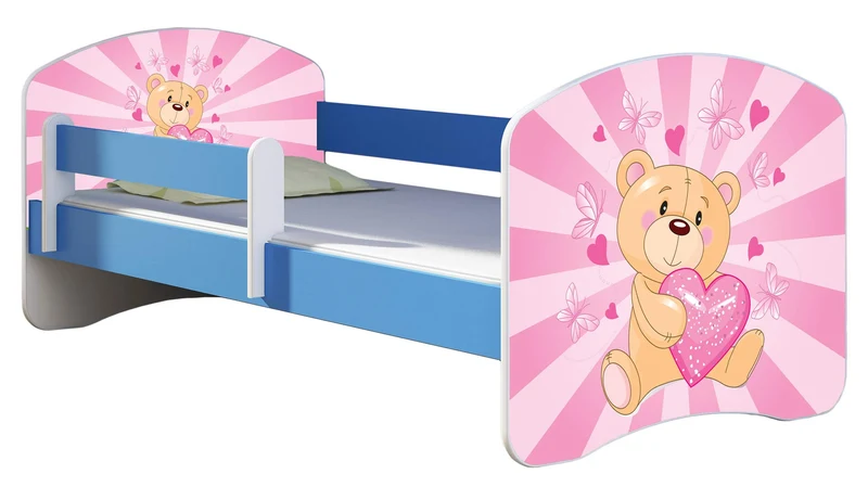 ACMA Kinderbett Jugendbett mit Einer Schublade und Matratze Blau mit Rausfallschutz Lattenrost II 140x70 160x80 180x80 (36 Feuerwehr, 160x80)h