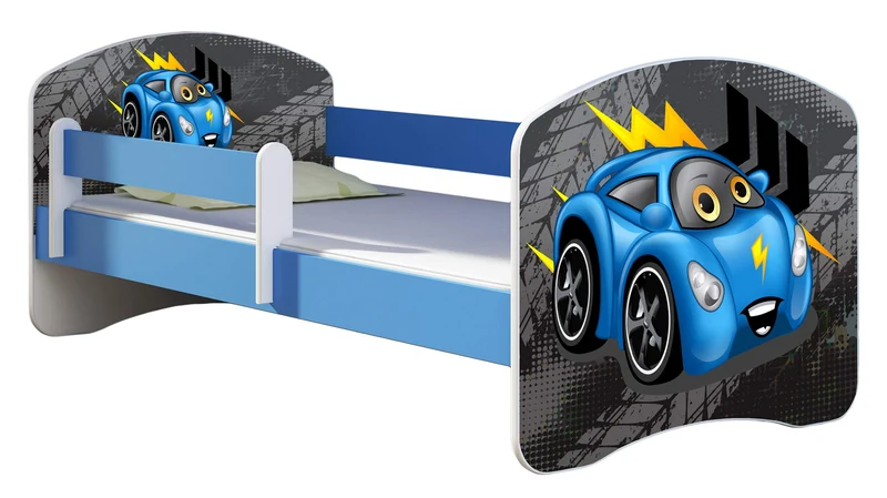 ACMA Kinderbett Jugendbett mit Einer Schublade und Matratze Blau mit Rausfallschutz Lattenrost II 140x70 160x80 180x80 (36 Feuerwehr, 160x80)h