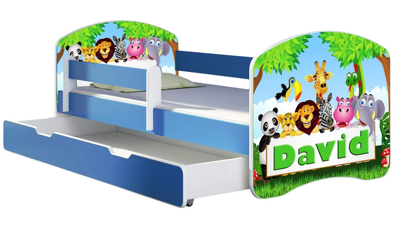 ACMA Kinderbett Jugendbett mit Einer Schublade und Matratze Blau mit Rausfallschutz Lattenrost II 140x70 160x80 180x80 (36 Feuerwehr, 160x80)h