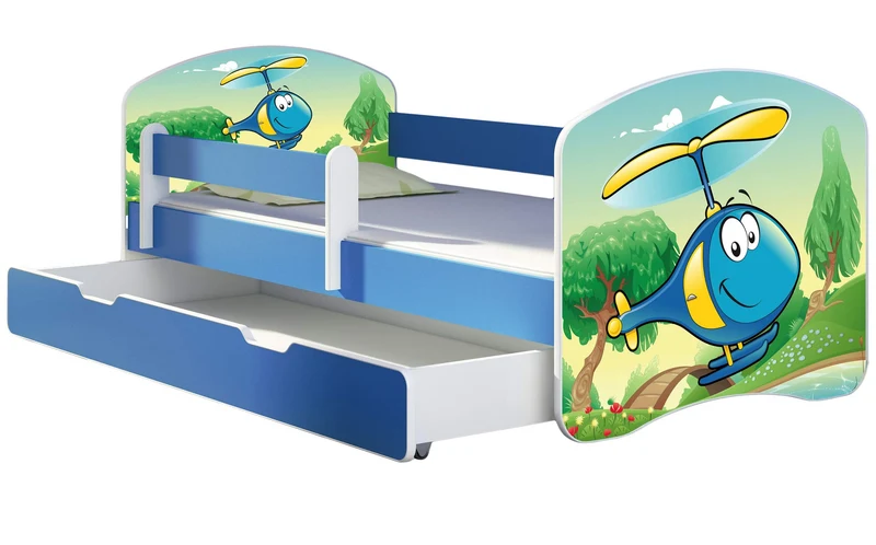 ACMA Kinderbett Jugendbett mit Einer Schublade und Matratze Blau mit Rausfallschutz Lattenrost II 140x70 160x80 180x80 (36 Feuerwehr, 160x80)h