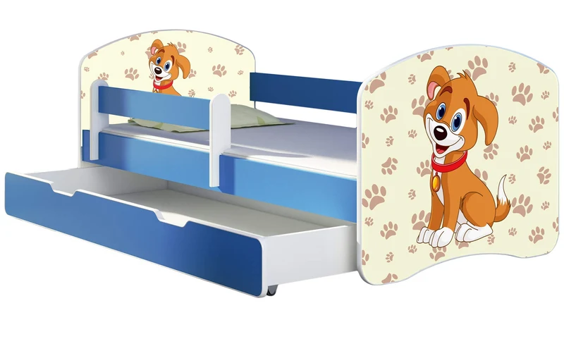 ACMA Kinderbett Jugendbett mit Einer Schublade und Matratze Blau mit Rausfallschutz Lattenrost II 140x70 160x80 180x80 (36 Feuerwehr, 160x80)h