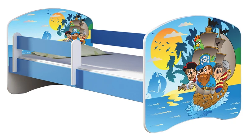 ACMA Kinderbett Jugendbett mit Einer Schublade und Matratze Blau mit Rausfallschutz Lattenrost II 140x70 160x80 180x80 (36 Feuerwehr, 160x80)h