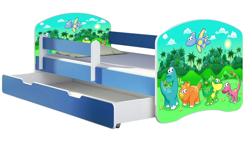 ACMA Kinderbett Jugendbett mit Einer Schublade und Matratze Blau mit Rausfallschutz Lattenrost II 140x70 160x80 180x80 (36 Feuerwehr, 160x80)h