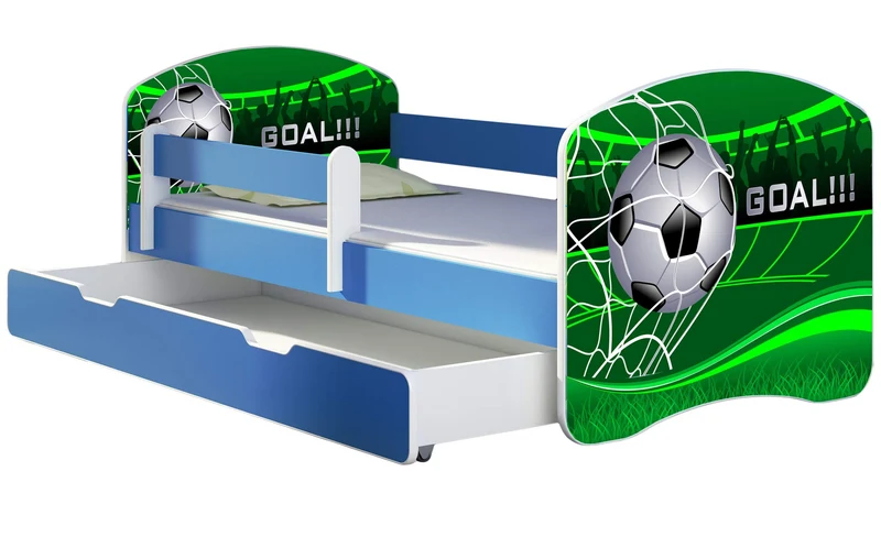 ACMA Kinderbett Jugendbett mit Einer Schublade und Matratze Blau mit Rausfallschutz Lattenrost II 140x70 160x80 180x80 (36 Feuerwehr, 160x80)h