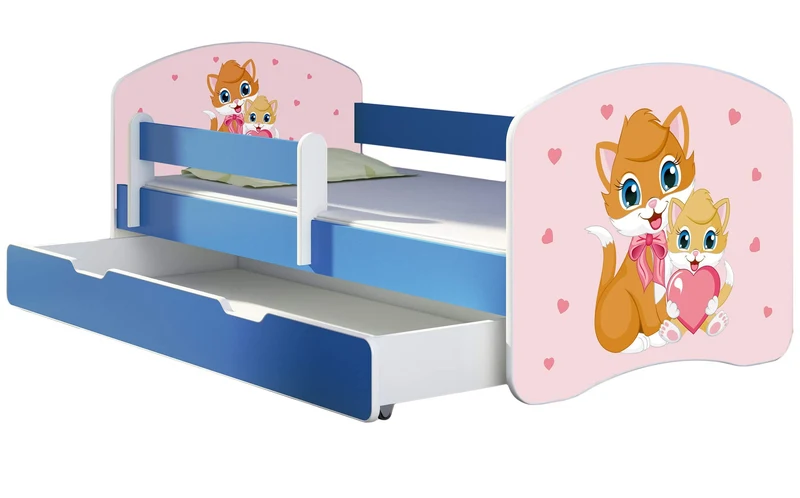 ACMA Kinderbett Jugendbett mit Einer Schublade und Matratze Blau mit Rausfallschutz Lattenrost II 140x70 160x80 180x80 (36 Feuerwehr, 160x80)h