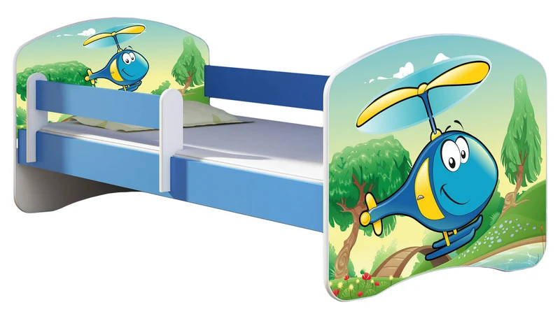 ACMA Kinderbett Jugendbett mit Einer Schublade und Matratze Blau mit Rausfallschutz Lattenrost II 140x70 160x80 180x80 (36 Feuerwehr, 160x80)h