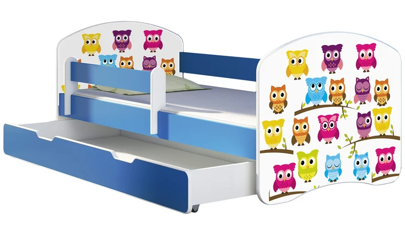 ACMA Kinderbett Jugendbett mit Einer Schublade und Matratze Blau mit Rausfallschutz Lattenrost II 140x70 160x80 180x80 (36 Feuerwehr, 160x80)h