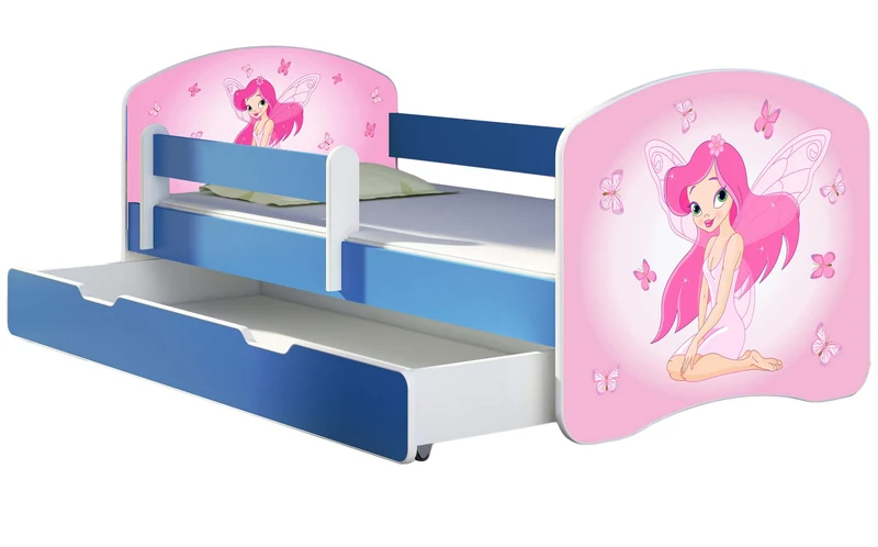 ACMA Kinderbett Jugendbett mit Einer Schublade und Matratze Blau mit Rausfallschutz Lattenrost II 140x70 160x80 180x80 (36 Feuerwehr, 160x80)h