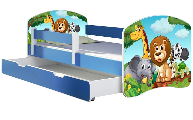 ACMA Kinderbett Jugendbett mit Einer Schublade und Matratze Blau mit Rausfallschutz Lattenrost II 140x70 160x80 180x80 (36 Feuerwehr, 160x80)h