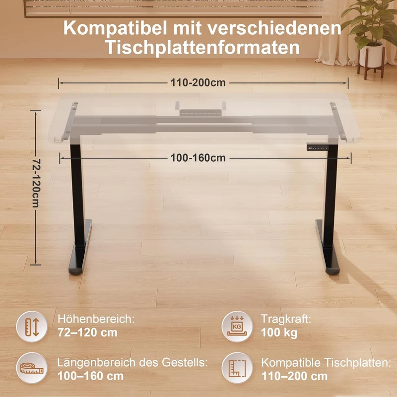 Homall Höhenverstellbares Schreibtischgestell elektrisch mit 2 Motoren, 100 kg Tragkraft, 2-Fach-Teleskop, Memory-Funktion, Kollisionsschutzh