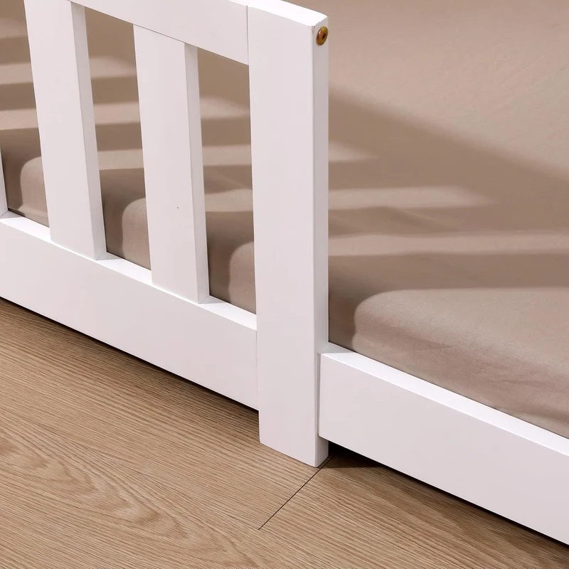 ecomi Kinderbett Montessori Bodenbett Massivholz mit Rausfallschutz und Lattenrost, Skandinavisches Design, für Mädchen und Jungenh