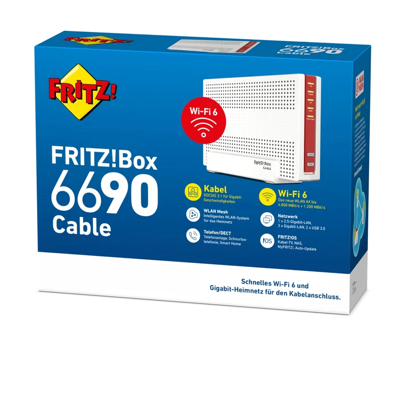 FRITZ!Box 6690 Cable – Wi-Fi 6 Kabelrouter mit DOCSIS 3.1, DECT & USB 3.0