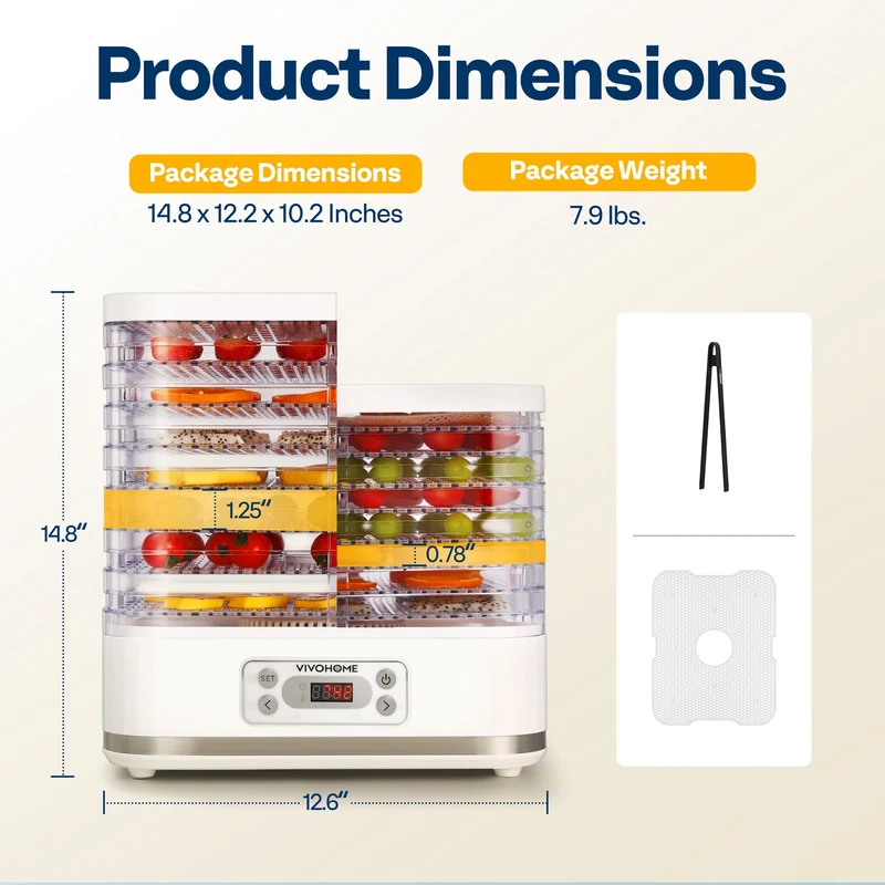 VIVOHOME Dörrautomat mit 8 Einlegefächern 400W BPA frei Dörrgerät mit Temperaturregler von 35°C bis 70°C inkl.72H Timer und Rezept für Fleisch,Obst,Haustier-Leckereiene