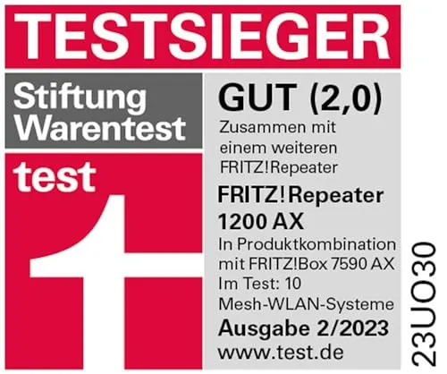 FRITZ!Repeater 1200 AX – Wi-Fi 6 Dualband Repeater mit bis zu 2.400 MBit/s