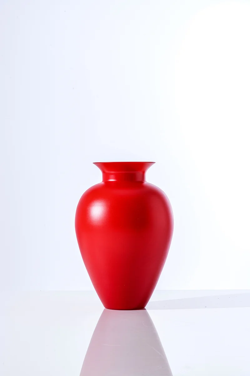 Venini Labuan Vaso piccolo Rosso Vivo interno Lattimo Sabbiato