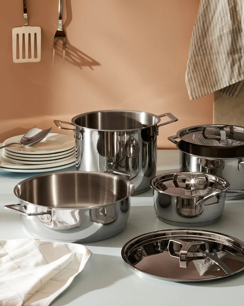 Alessi Pots & Pans Set 9 pentole con coperchio, Acciaio inossidabile