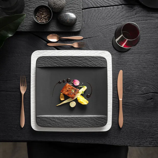 Villeroy & Boch Manufacture Rock Set 6 piatti piani quadrati, nero/grigio, 28 x 28 x 2 cm