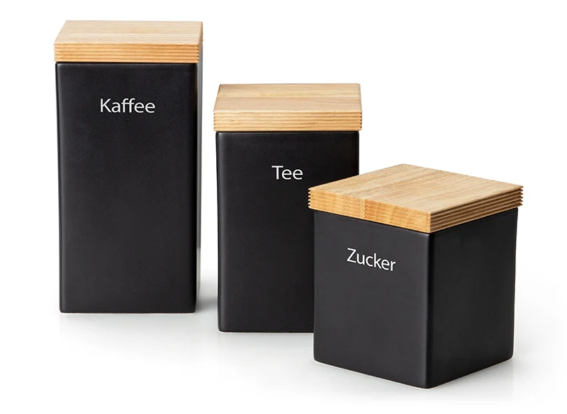 Vorratsdose schwarz mit Holzdeckel 10 x 10 x 12,5 cm, 800 ml